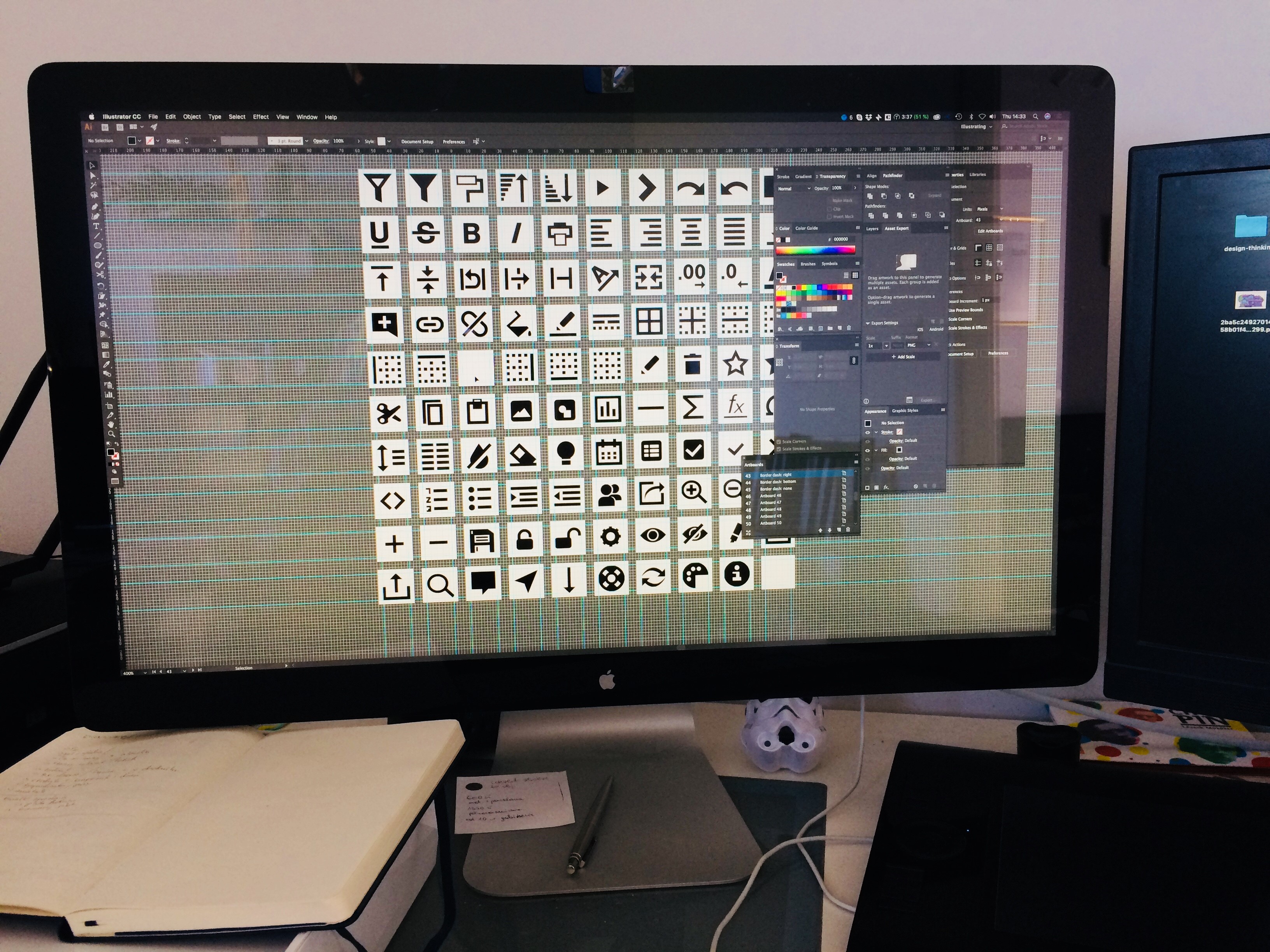 Final icon set displayed on a monitor