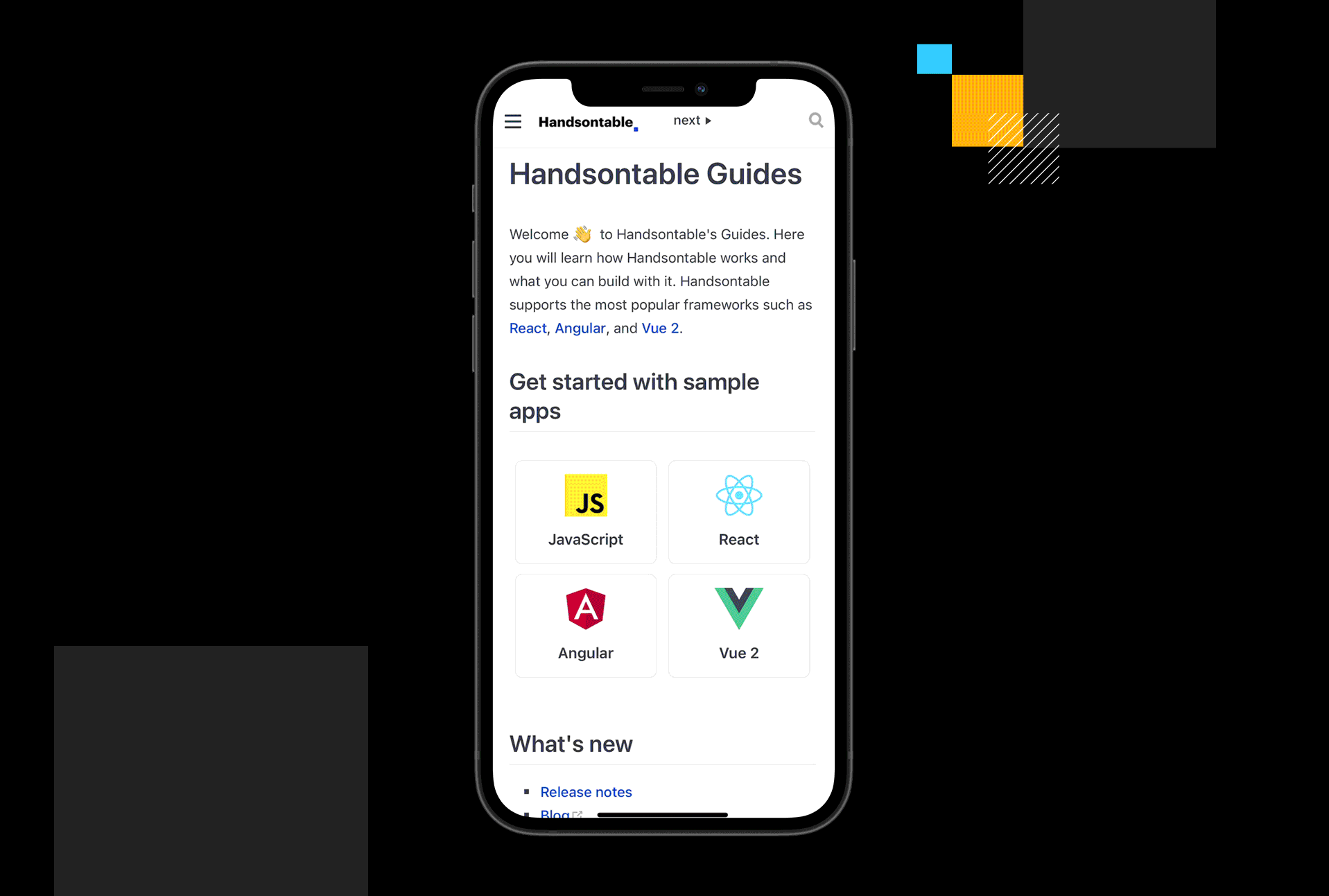 Handsontable documentation on mobile