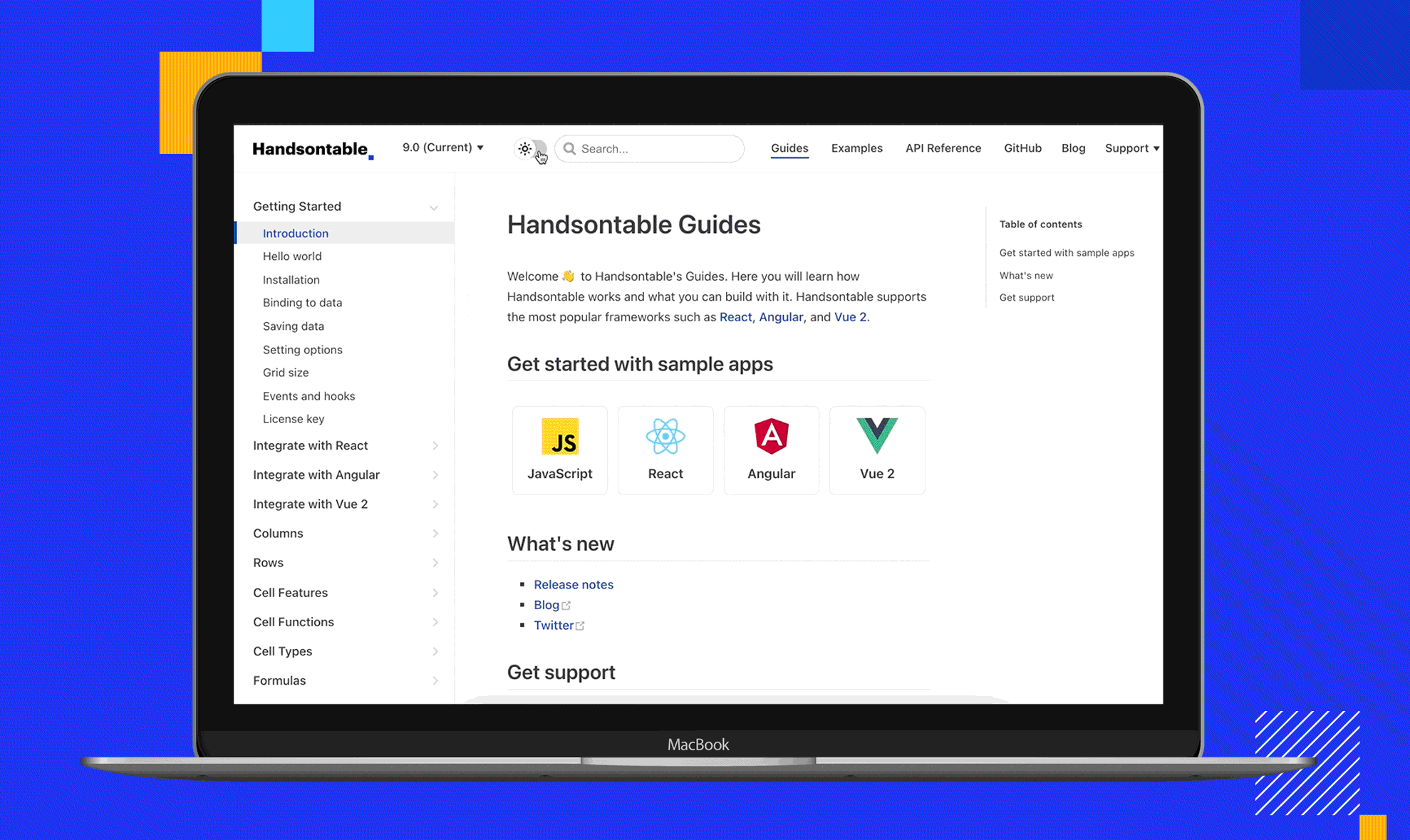 Handsontable documentation dark theme