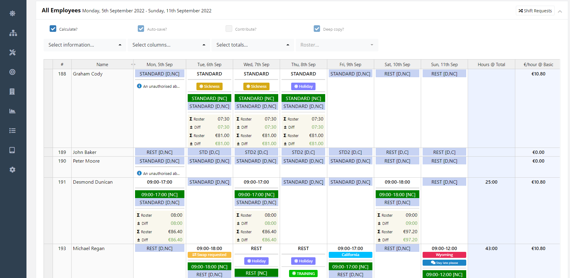 A screenshot of the Celtic Production application - a web-based software using Handsontable data grid