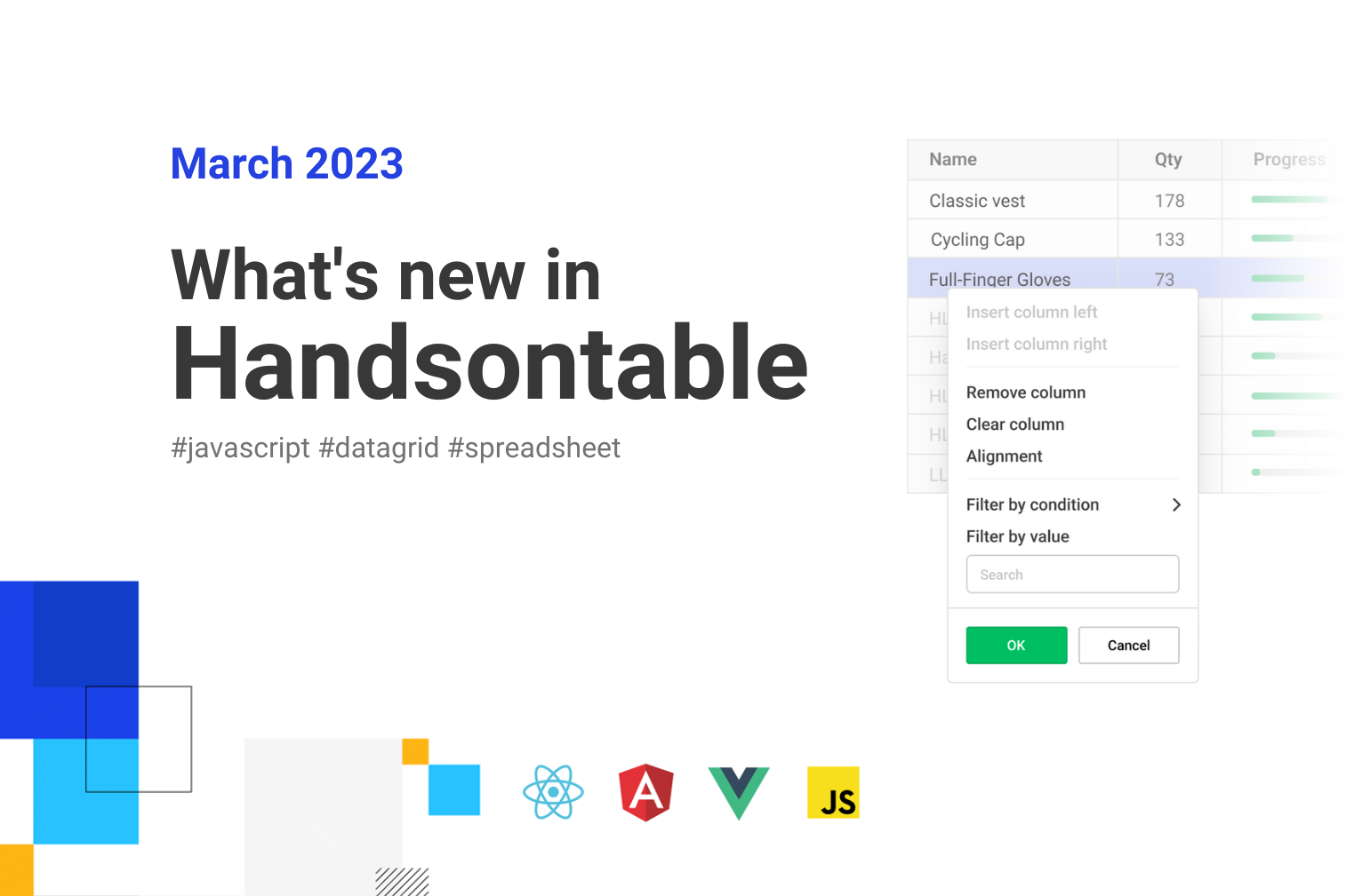 Illustration for a blog post - What's new in Handsontable: March 2023