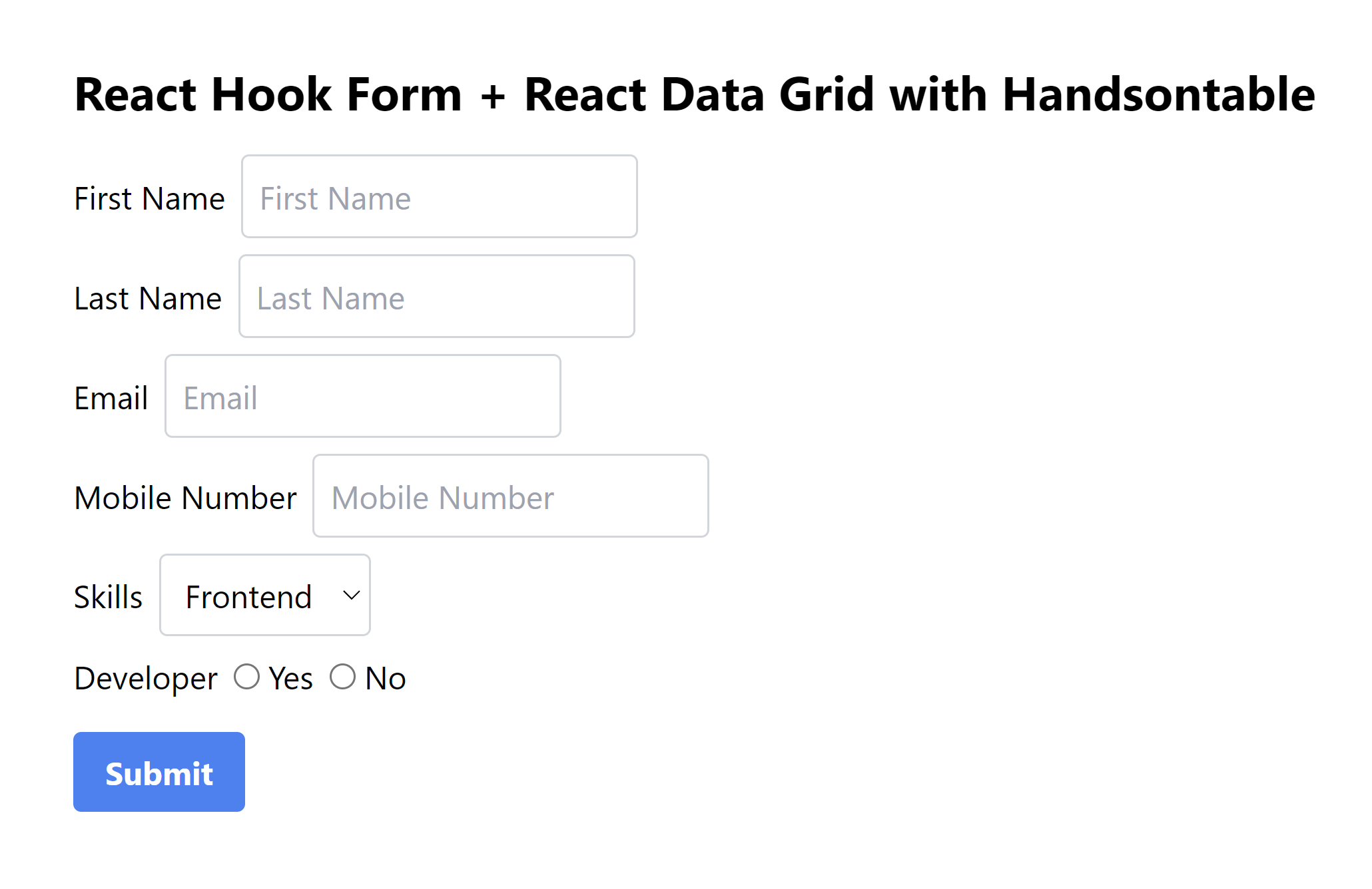 Form UI with TailwindCSS - Hands-on: Integrating React Hook Form with React data grid