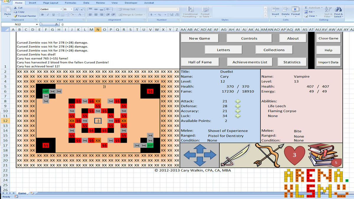 a print screen showing a spreadsheet rpg game