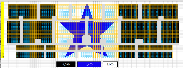 a print screen showing a spreadsheet seat display plan