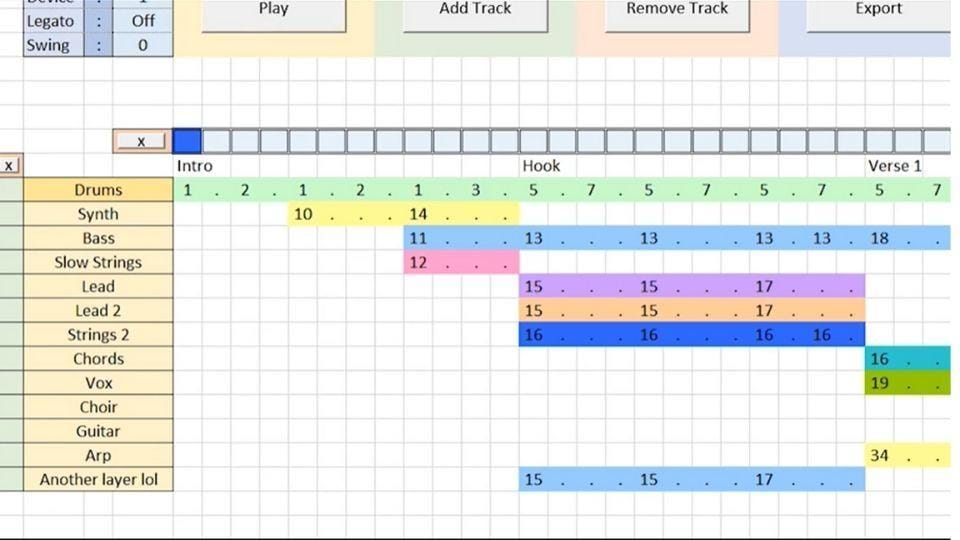 a printscreen showing a spreadsheet composing app