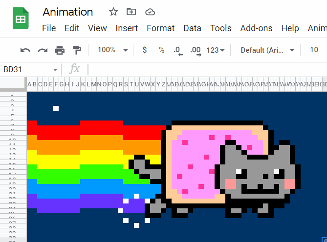 a gif showing an oldchool animation in a spreadsheet