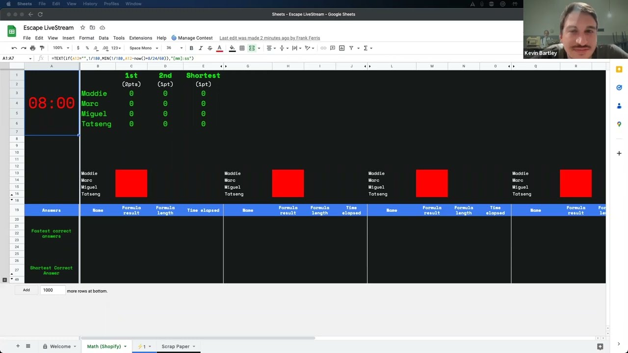 a print screen showing an online spreadsheet escape room challenge 