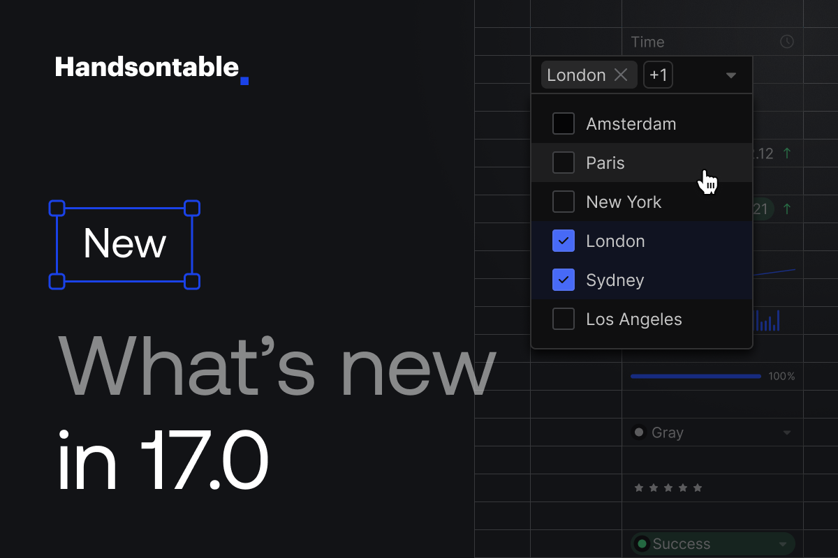 Handsontable 17.0.0: MultiSelect Cell Type, Simpler Custom Cells, and a New Themes API