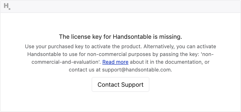 The blocking modal for a missing license key, light theme