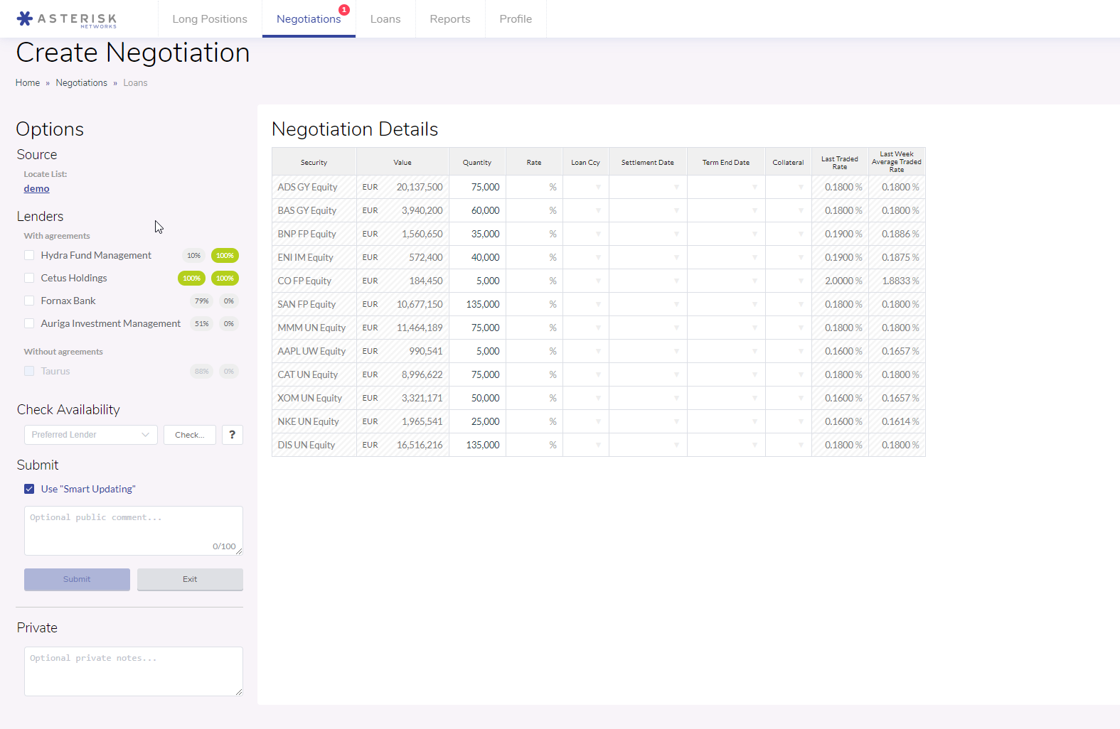 Negotiation details screen