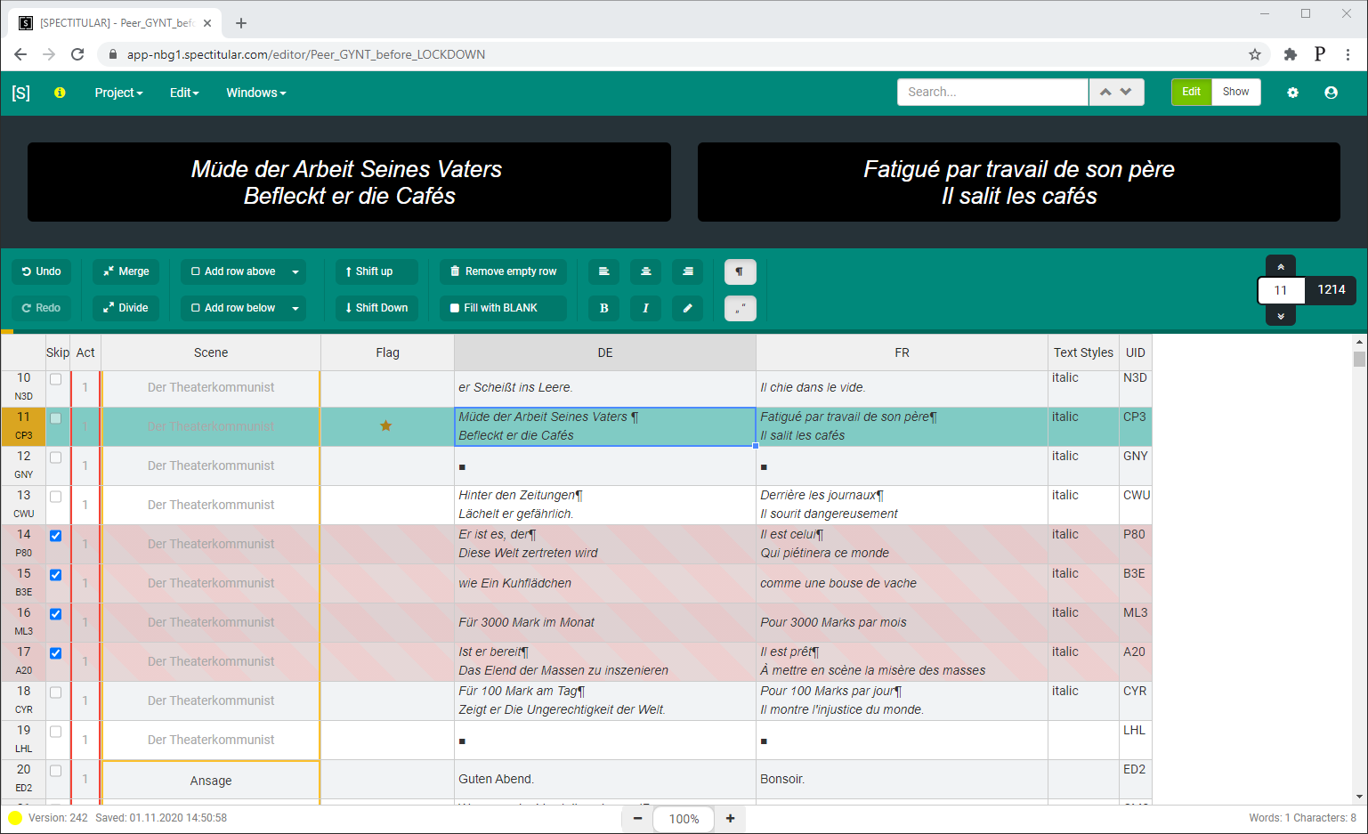 Spectitular online version - skipped columns